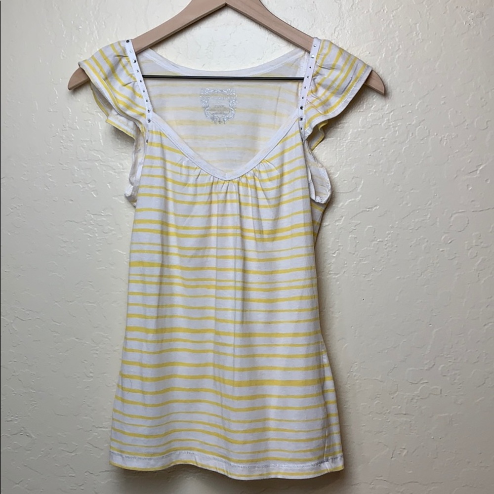Butterfly Sleeve Yellow and White Striped Small